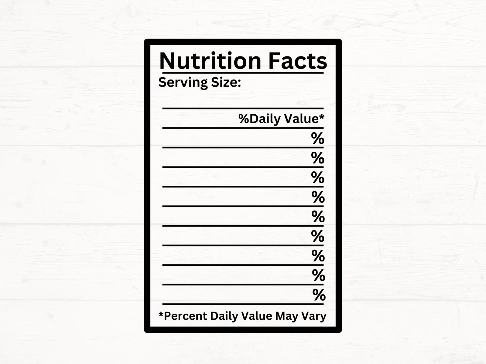 A blank Nutrition Facts label template